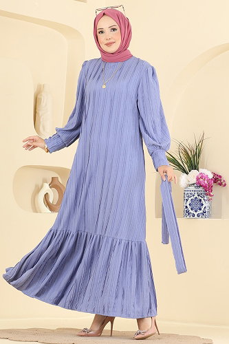 moda selvim Kemer Detaylı Elbise 7172ERK1158 Lila - Thumbnail