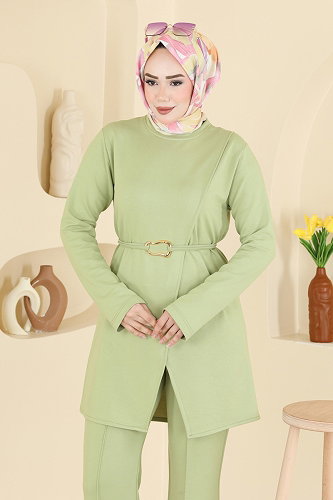 moda selvim Kemer Detaylı Kristal Takım 2798AYD574 Çağla - Thumbnail
