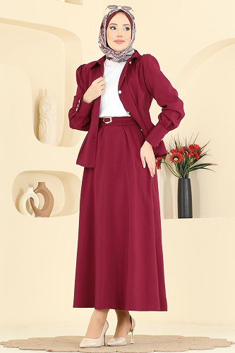 moda selvim Kemer Detaylı Modal Takım 2860SLK540 Bordo - Thumbnail