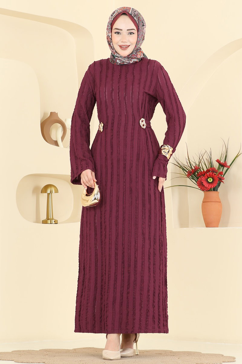 Kemer Detaylı Örme Elbise 2701TPK1167 Bordo