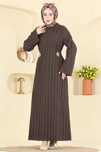 moda selvim Kemer Detaylı Örme Elbise 2701TPK1167 Kahve - Thumbnail