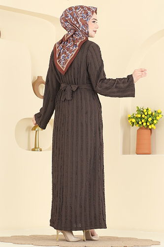moda selvim Kemer Detaylı Örme Elbise 2701TPK1167 Kahve - Thumbnail