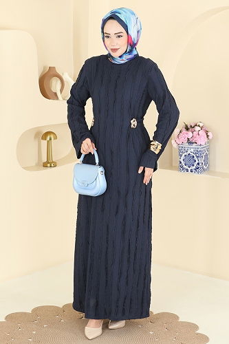 moda selvim Kemer Detaylı Örme Elbise 2701TPK1167 Laci - Thumbnail