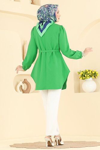 moda selvim Kemer Detaylı Şık Tunik 2902SLK540 Benetton Yeşili - Thumbnail