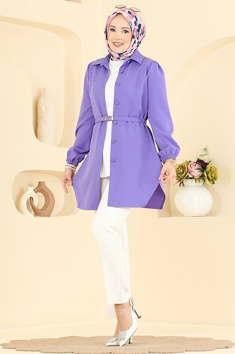 moda selvim Kemer Detaylı Şık Tunik 2902SLK540 Lila - Thumbnail