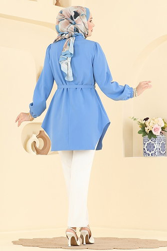 moda selvim Kemer Detaylı Şık Tunik 2902SLK540 Mavi - Thumbnail