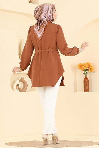 moda selvim Kemer Detaylı Şık Tunik 2902SLK540 Taba - Thumbnail