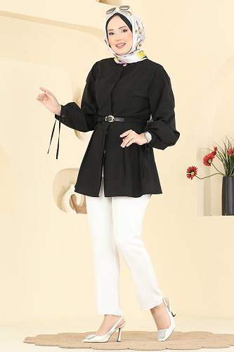 moda selvim Kemer Detaylı Şık Tunik 3087KTR750 Siyah - Thumbnail