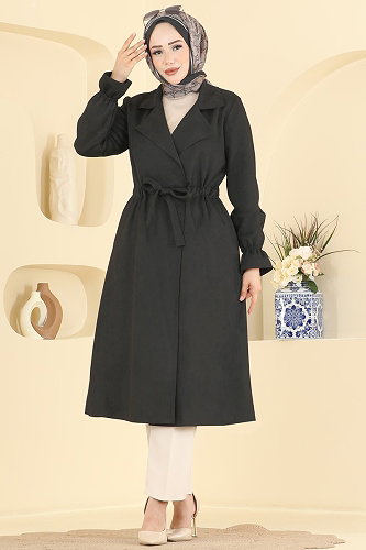 moda selvim Kemer Detaylı Süet Kap 5780EDF311 Siyah - Thumbnail
