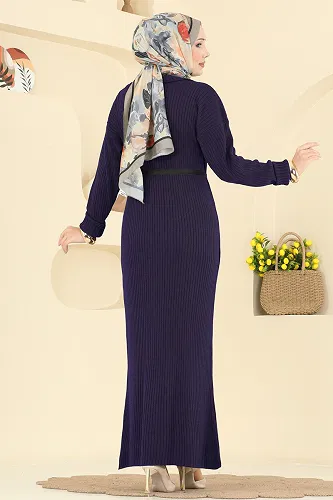 moda selvim Kemer Detaylı Triko Elbise 2761AYD574 Laci - Thumbnail