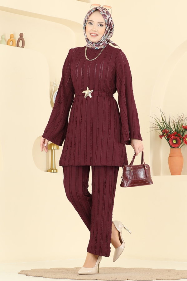 Modaselvim Kombin Kemeri Aksesuarlı 2 li Takım 2612TPK1167 Bordo