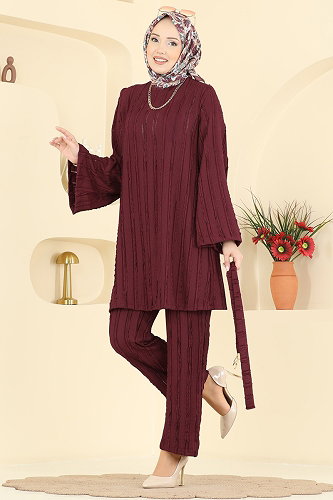 moda selvim Kemeri Aksesuarlı 2 li Takım 2612TPK1167 Bordo - Thumbnail