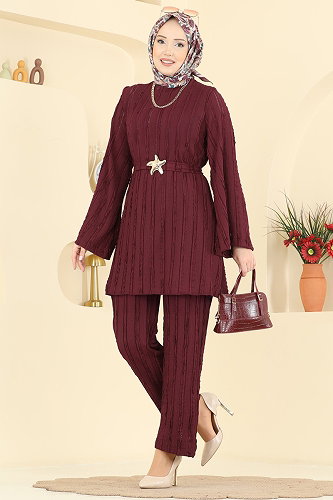 moda selvim Kemeri Aksesuarlı 2 li Takım 2612TPK1167 Bordo - Thumbnail