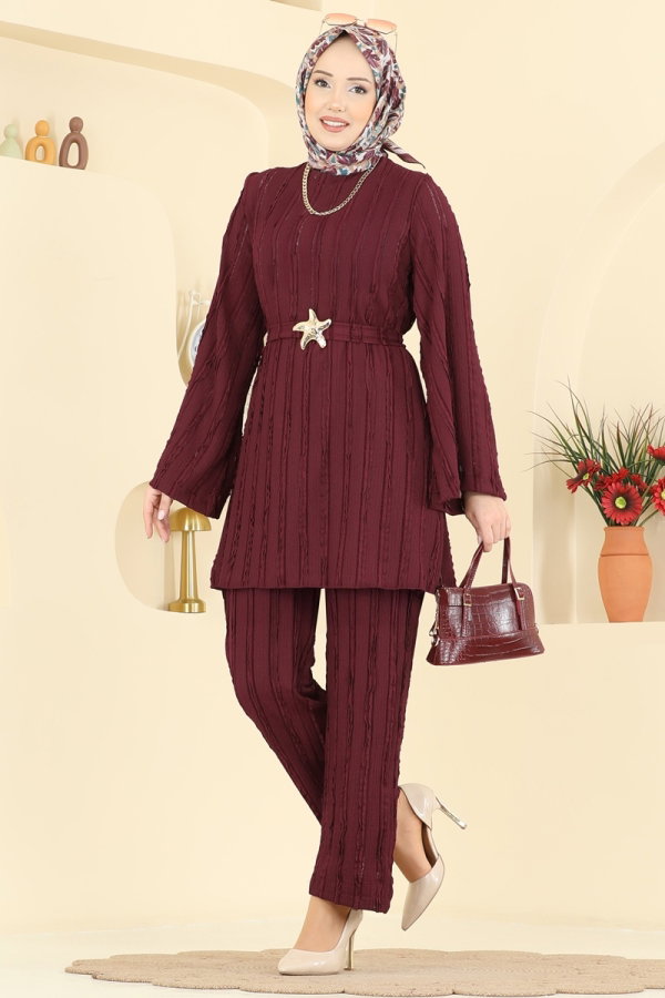 Modaselvim Kombin Kemeri Aksesuarlı 2 li Takım 2612TPK1167 Bordo