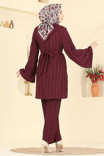 moda selvim Kemeri Aksesuarlı 2 li Takım 2612TPK1167 Bordo - Thumbnail
