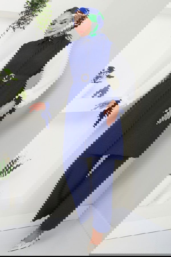 Modaselvim SEPETTE NET %20+%20 İNDİRİM Kemeri Taş Detaylı Keten İkili Takım 262DVL817 Laci&Ekru