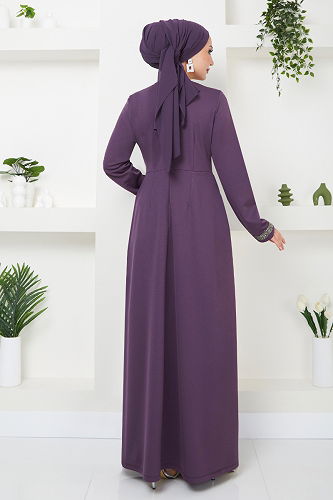 moda selvim Kemeri Taş İşlemeli Abiye 5029SL890-M Koyu Lila - Thumbnail