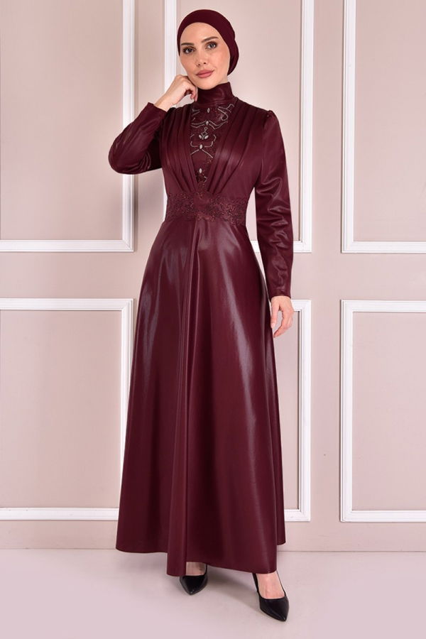 Modaselvim SEPETTE NET %20 + %10 İNDİRİM Kemeri Taş İşlemeli Abiye ASM21357-M Bordo