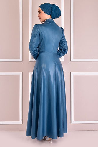 moda selvim Kemeri Taş İşlemeli Abiye ASM21357-M Mavi - Thumbnail