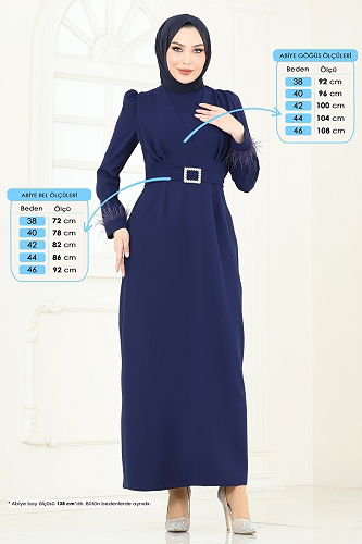 moda selvim Kemeri Taşlı Kalem Abiye Elbise 3008ARL1089 Laci - Thumbnail