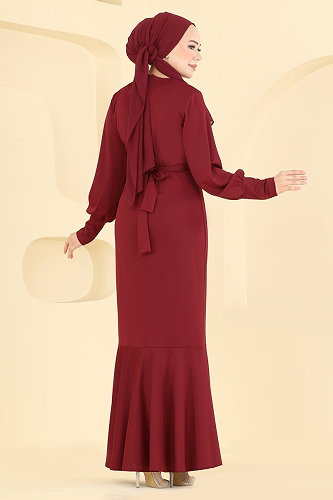 moda selvim Kemeri Toka Detaylı Abiye 0783LVA1173 Bordo - Thumbnail