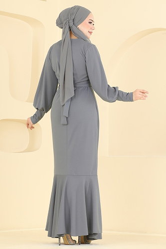 moda selvim Kemeri Toka Detaylı Abiye 0783LVA1173 Gri - Thumbnail