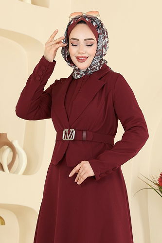 moda selvim Kemeri Tokalı Dabıl Takım 2816SL432 Bordo - Thumbnail