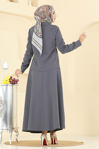 moda selvim Kemeri Tokalı Etekli Takım 2736SL432 Antrasit - Thumbnail