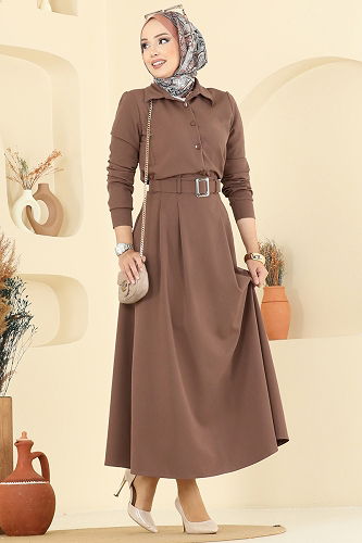 moda selvim Kemeri Tokalı Etekli Takım 2736SL432 Koyu Vizyon - Thumbnail