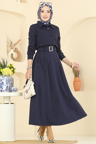 moda selvim Kemeri Tokalı Etekli Takım 2736SL432 Laci - Thumbnail