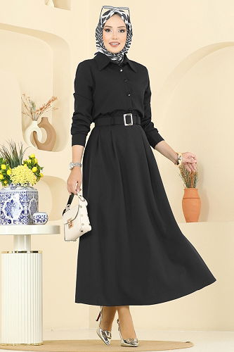 moda selvim Kemeri Tokalı Etekli Takım 2736SL432 Siyah - Thumbnail