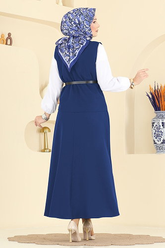 moda selvim Kemeri Tokalı Etekli Takım 840MP806 İndigo - Thumbnail