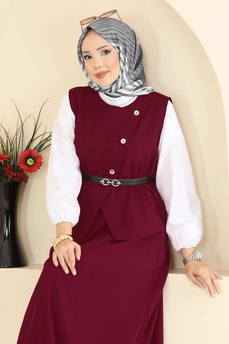 Kemeri Tokalı Etekli Takım 840MP806 Koyu Bordo