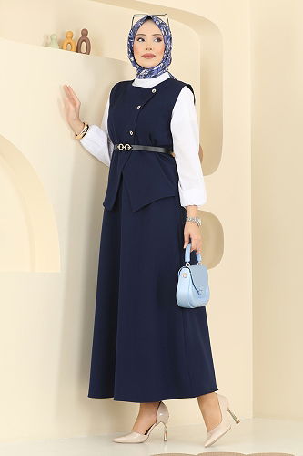 moda selvim Kemeri Tokalı Etekli Takım 840MP806 Laci - Thumbnail