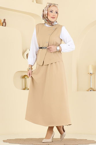 moda selvim Kemeri Tokalı Etekli Takım 840MP806 Vizyon - Thumbnail