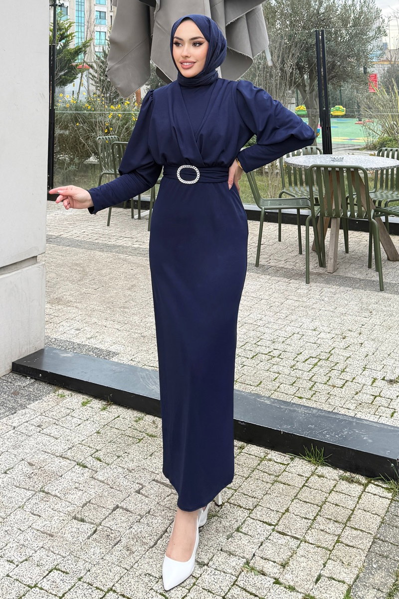 Kemeri Tokalı Krep Elbise 0414ALGK1170 Laci