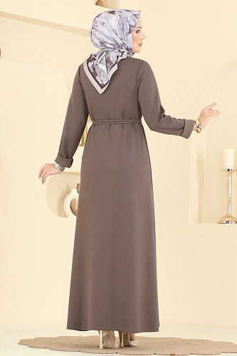 moda selvim Kemeri Tokalı Modal Elbise 2637MSZ1172 Koyu Vizyon - Thumbnail