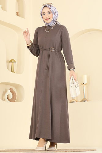 moda selvim Kemeri Tokalı Modal Elbise 2637MSZ1172 Koyu Vizyon - Thumbnail