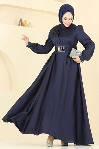 moda selvim Kemeri Tokalı Saten Abiye 5695EDF311 Laci - Thumbnail