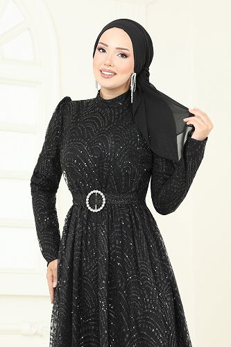 moda selvim Kemeri Tokalı Simli Abiye 5699EDF311 Siyah - Thumbnail