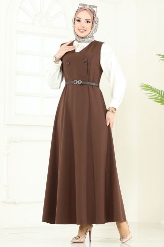 moda selvim Kemeri Tokalı Tesettür Jile 6208BSK463 Açık Kahve - Thumbnail