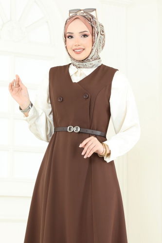 moda selvim Kemeri Tokalı Tesettür Jile 6208BSK463 Açık Kahve - Thumbnail