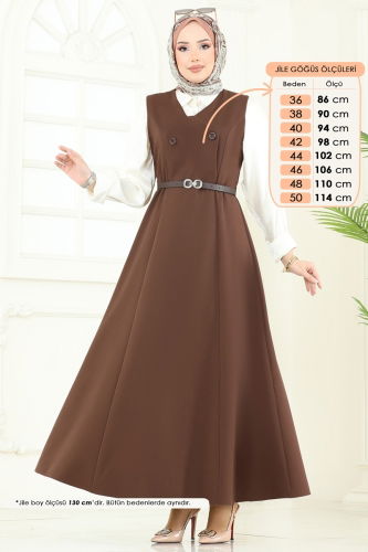 moda selvim Kemeri Tokalı Tesettür Jile 6208BSK463 Açık Kahve - Thumbnail