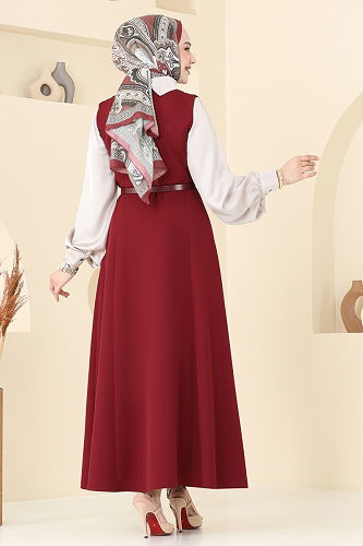 moda selvim Kemeri Tokalı Tesettür Jile 6208BSK463 Bordo - Thumbnail