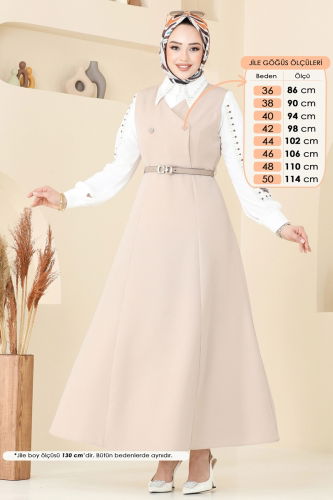 moda selvim Kemeri Tokalı Tesettür Jile 6208BSK463 Taş - Thumbnail