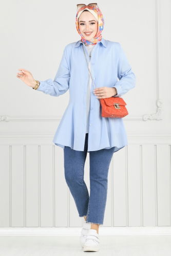 moda selvim Kemeri Tokalı Tesettür Tunik 256ASN888 Bebe Mavisi - Thumbnail