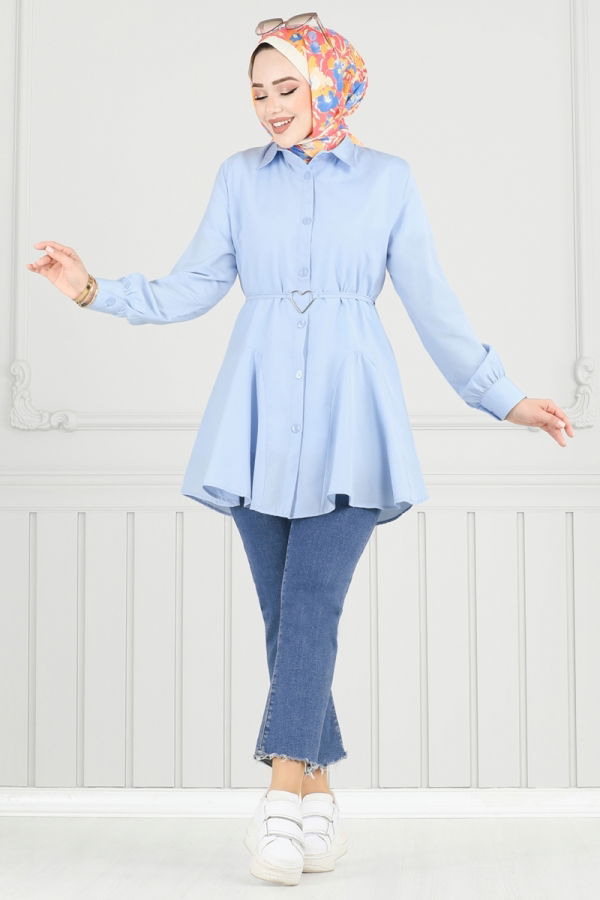Modaselvim Tunik Kemeri Tokalı Tesettür Tunik 256ASN888 Bebe Mavisi