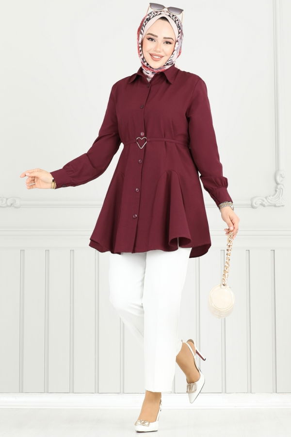 Modaselvim Tunik Kemeri Tokalı Tesettür Tunik 256ASN888 Bordo