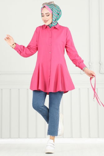 moda selvim Kemeri Tokalı Tesettür Tunik 256ASN888 Fuşya - Thumbnail