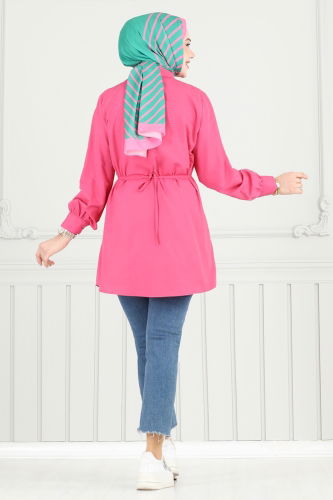 moda selvim Kemeri Tokalı Tesettür Tunik 256ASN888 Fuşya - Thumbnail